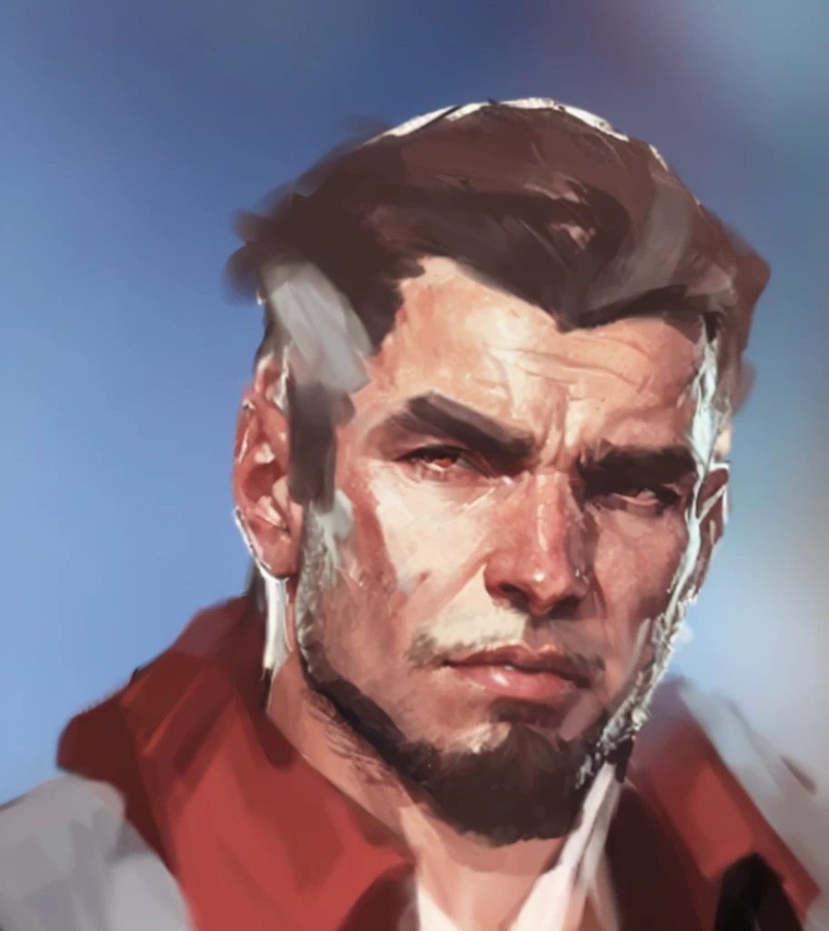 a close up of a man with a red shirt and a beard, character art portrait, character portrait closeup, closeup character portrait, painted character portrait, detailed character portrait, unreal 5. rpg portrait, character portrait art, stylized portrait, cinematic bust portrait, character headshot portrait, character concept art portrait, hyper detail portrait, high quality portrait, character - portrait