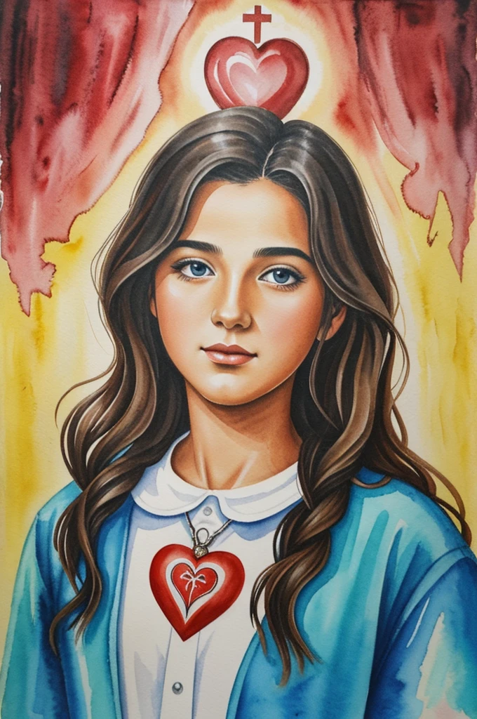 Realistic sub school inspired by the sacred heart of Jesus and painted in watercolor