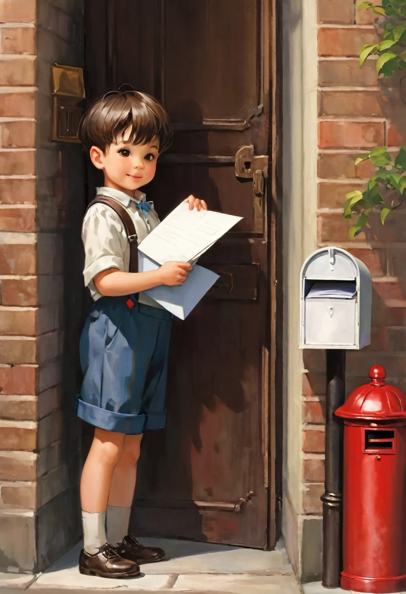 there is a  holding a letter and a mailbox, children&#39;s book illustration, children&#39;s book illustration, children&#39;s book illustration, arte ilustrativa, children&#39;s book illustration, cute storybook illustration, children&#39;s book illustration, children&#39;s illustration, colorful illustration, children&#39;s illustration, children&#39;s book illustration, delivering mail, illustration for children, arte de livro , colorful illustration