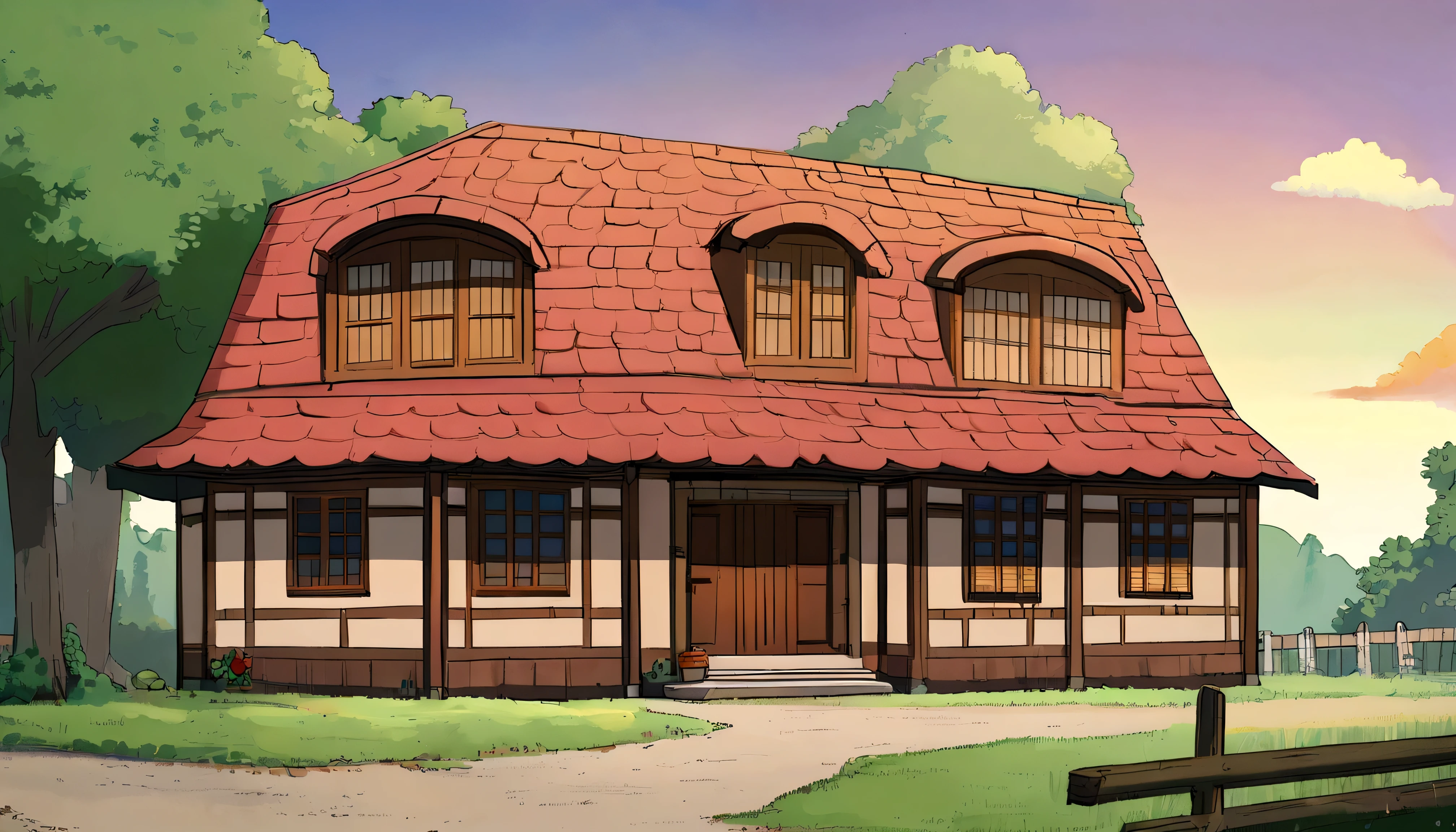 front view one small poor house, anime house, ghibli style