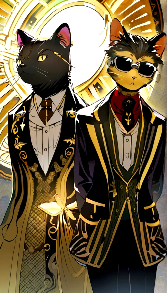 Gato humano elegante con traje y corbata y gafas para el sol negras