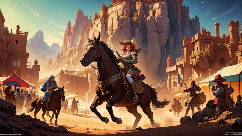 Masterpiece, digital artwork, A renaissance fair in Mars, renaissance village, people , crowd in renaissance fair, Mars background, highly detailed, intricately detailed, dynamic volumetric lighting, illustration, vibrant colors, global illumination,