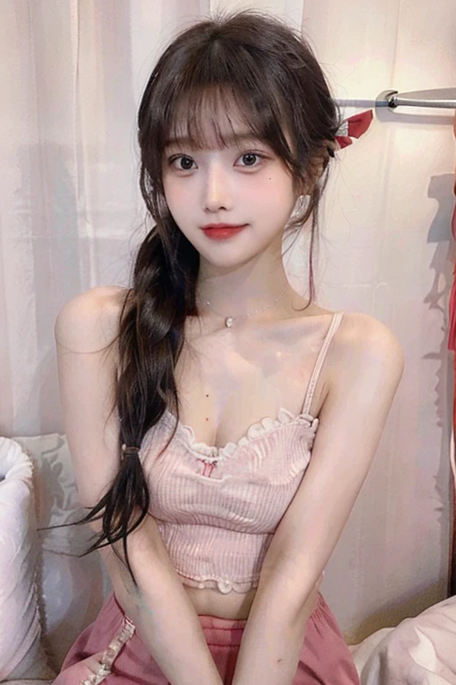 (8k、highest quality、masterpiece:1.2)、(Realistic、Realistic:1.37)、No sleeve、Red ribbon、mini skirt、Braided Hair、ponytail、Very detailed、超A high resolution、1 girl、Cheerleader、Beautifully detailed face、Laughter、narrow、(Slim waist) :1.3)、beautifully detailed skin、Skin Texture、Floating Hair、Professional Lighting、Human whole body、ponytail、smile、22 years old、Baby Face、子供っぽいsmile、Moisturizing lips、Pale pink lipicro size underwear、Umbilical cord prolapse、D cup breasts、Cleavage、Stadium