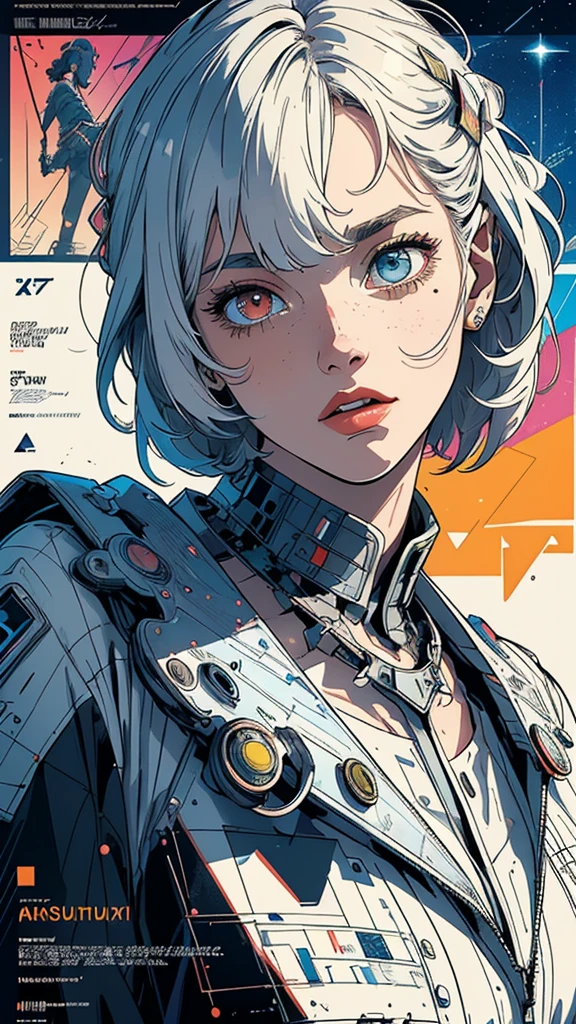 (((masterpiece, highest quality))),(((solo:1.2))),(((1girl:1.2))),32k wallpaper, very detailed, poster, vintage science fiction, 1960s,(((((geometric cinematic movie poster))))), (bauhaus), shape,(((abstract))), mid century modern, movie poster, vintage, Perfect Lady,1970's, halftone, speech bubble,(((portfolio,Close-up))),(((various angle))),(((bust up))),((highlight)),Vast landscape,((((heterochromia)))),(((complete. detailed face))),(((Extremely talented))),(((most complecated machine)))