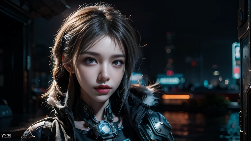 masterpiece,best quality,high resolution,8K,(Portrait Photos:1.5),(R Original Photo),The real situation,Digital Photography,(Combination of cyberpunk and fantasy style),(Policewoman),,Feel free to hairstyle,white hair,Purple Eyes,By Bangs,(Large Breasts), Accessories,shut your mouth,Elegant and charming,Serious and arrogant,Calm and handsome,(Cyberpunk meets fantasy style clothing,Hollow carving design,Large Breasts,Photo poses,Realistic style,Gray World Background,oc render reflection texture,futuristic city,Medium distance photography