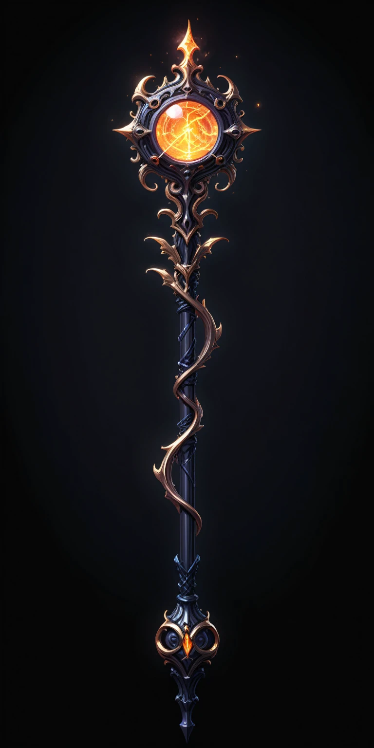 pixel art, cartoon illustration, Divine glavie greatstaff, Powerfull Magical theme, simple black background, RPG game icon