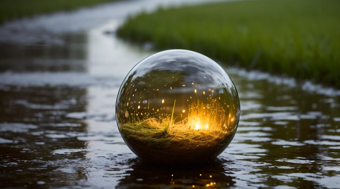 A lot of rain is falling on the mirror-like surface of the water and it keeps falling, k can see a little grass in the sight-like surface of the water, the grass is wet from the rain and has a lot of water drops on it (Photographic, Best Quality, High Quality, Highres:1.4), Detail, Extremely Detail, Extremely Detail, Extremely Detail, Extremely Detail, Extremely Detail, Extremely Detail, Extremely Detail, Extremely Detail, Extremely Detail, Extremely Detail, Extremely Detail, Extremely Detail Ambient soft lighting, 4K, Background, Depth of field,