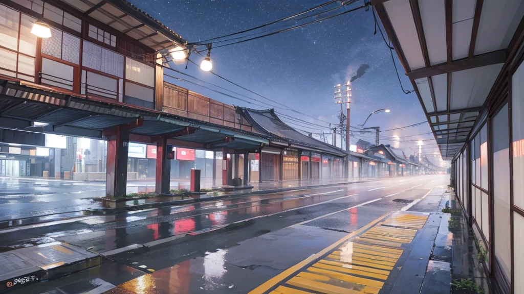 uma cidade japonesa na chuva futuristica
