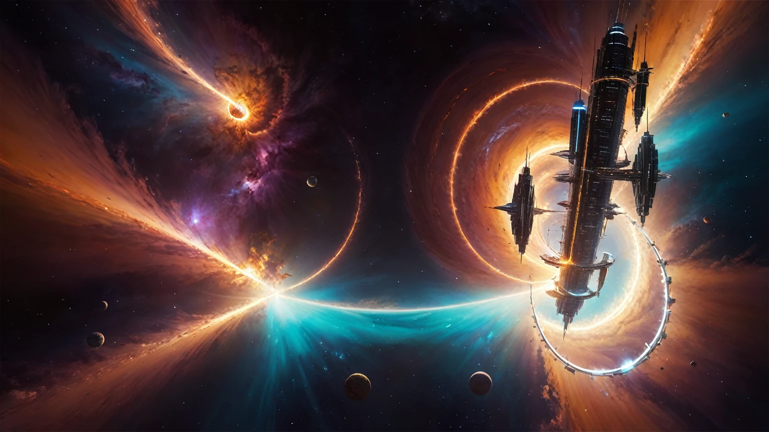 brightly colored abstract image of a space station with a spiral, epic beautiful space scifi, chaotic cinematic space rift, greg beeple, planets colliding, beeple and tim hildebrandt, beeple and jean giraud, end of the universe, galaxy space sci-fi, ringworld, by Mike "Beeple" Winkelmann. Matrix style, (((((Matrix cascading code))))), (((((a futuristic twin tower skyscraper with a unique twisted design))))), (((((OLED GUI interfaces in the building))))), at night, (((((1girl, solo))))), photo realistic, (((large-breast:1.2 slim body, cleavage))), (((off broken mini sling-shirt and black sling bra, extreamly short pleated miniskirt exposing panty))), (((((running pose))))), (((((matrix style black sunglasses))))), ((((((((((aiming with a short gun)))))))))), (((((looking at camera))))), (((very low view))), (((((half-body thigh level medium shot))))), (((cinematic lighting))).