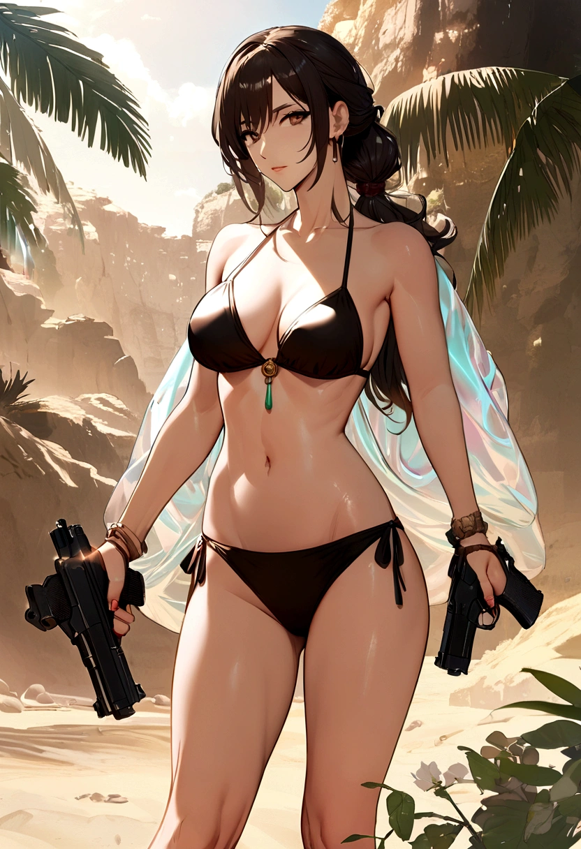Tomb Raider 96 at the beach in a bikini with his two guns