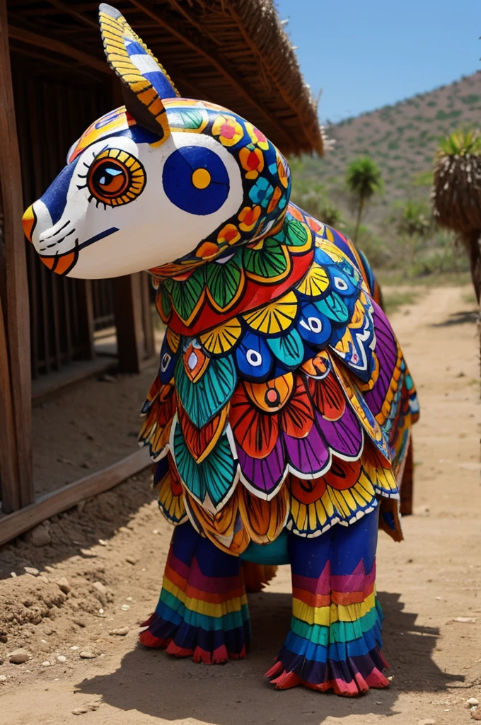 Un alebrije con cabeza de buho, patas fe aguila, cuerpo de leon y alas de mariposa