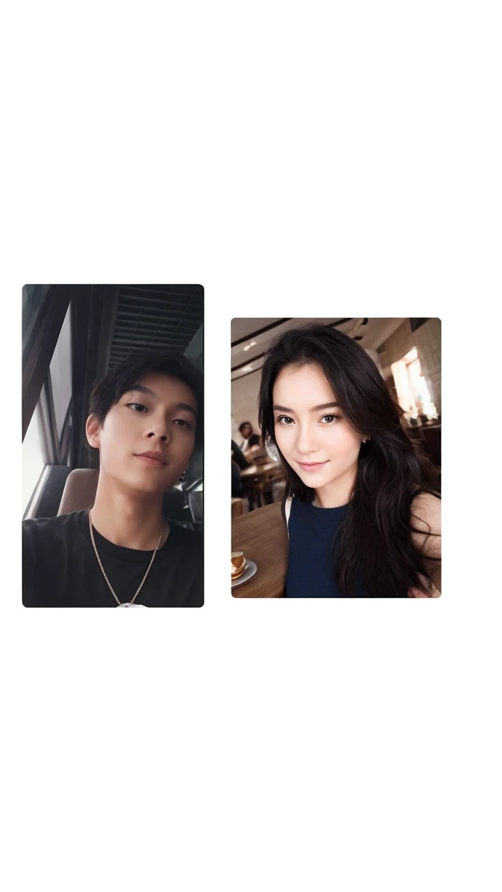 Create a selfie picture with us, in a cafe. Combine our picture together, and make it realistic. Dont edit our faces pls