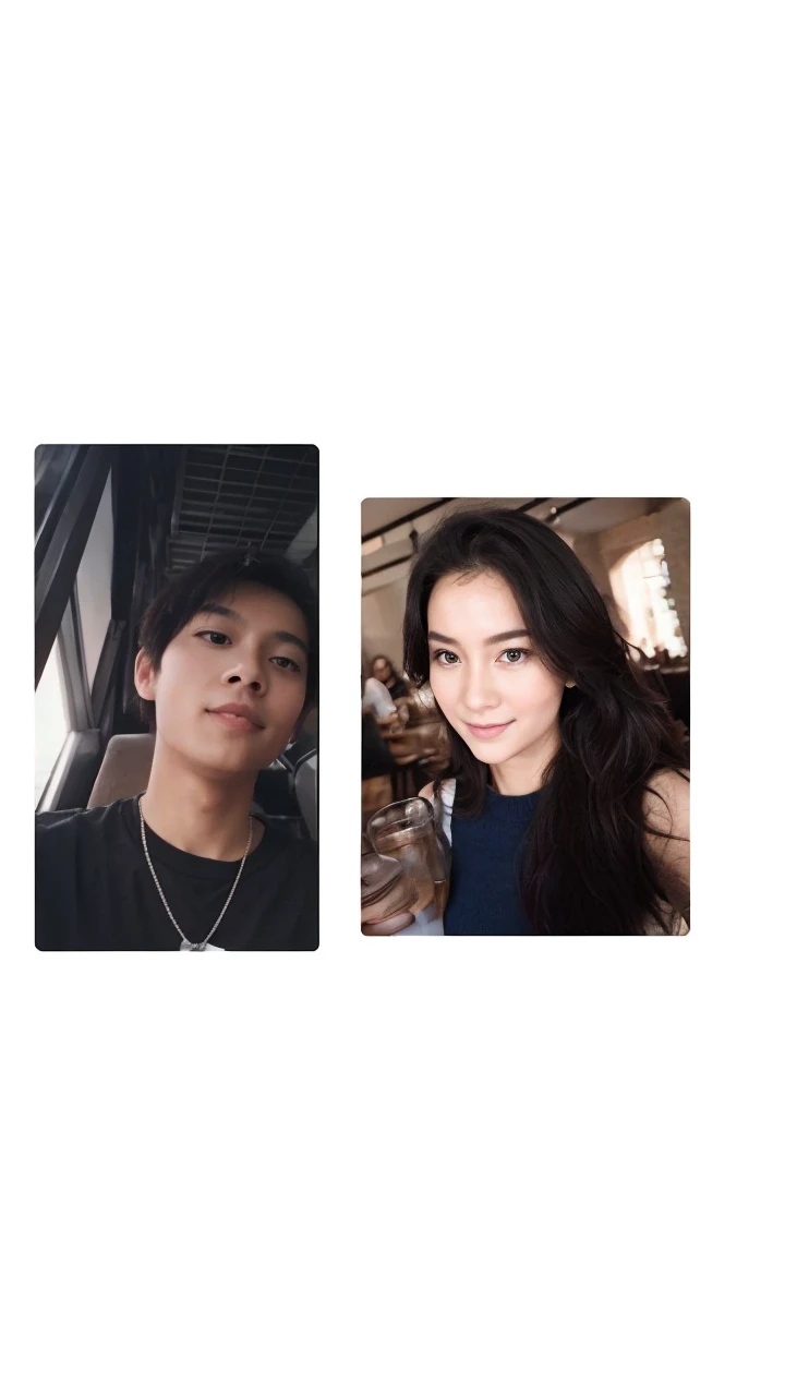 Create a selfie picture with us, in a cafe. Combine our picture together, and make it realistic. Dont edit our faces pls