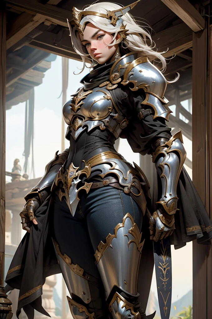 una mujer con armadura parada frente a una ventana, chica armadura, portrait caballeros de la chica del zodiaco, cushart krenz arte clave femenino, caballeros de la chica del zodiaco, beautiful paladin woman, caballero femenino, dama con armadura roja, pero la armadura cubre su rostro, of a beautiful caballero femenino, impresionante armadura, hermosa armadura, vestido con armadura ligera, retrato caballero mujer. 8k.