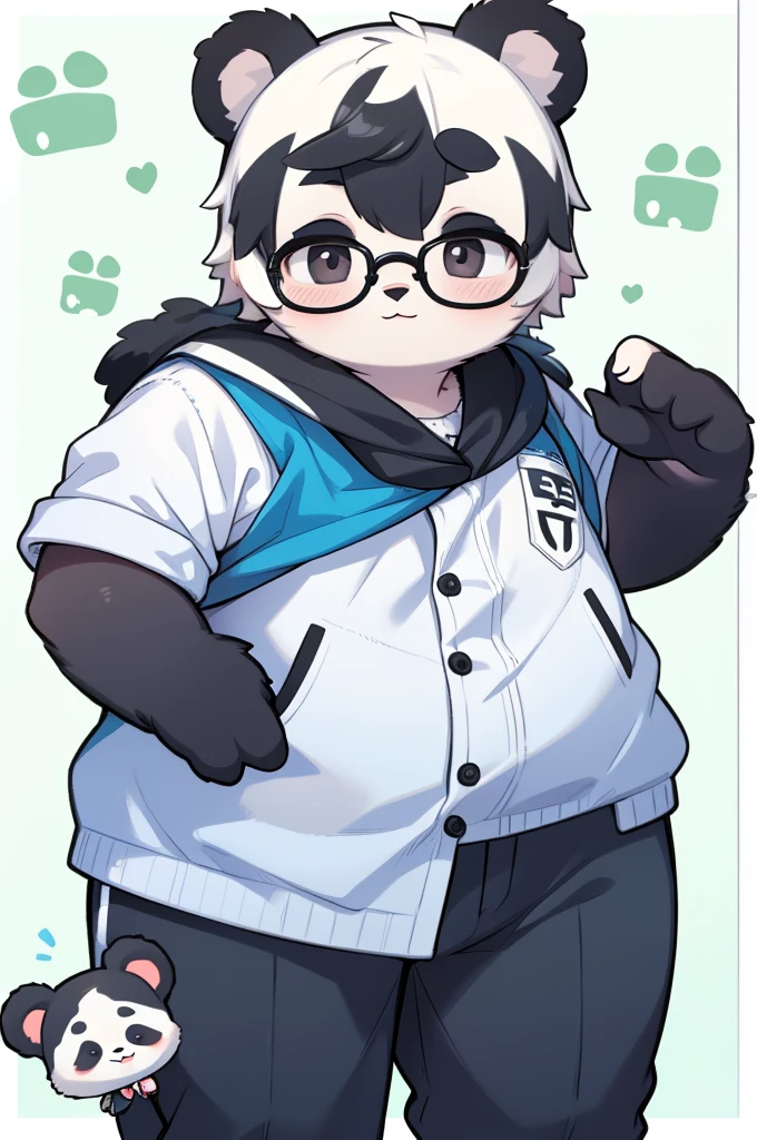 Panda, young, student, chubby panda, chubby panda in student uniform, chubby panda with glasses, adorable chubby panda,  panda, chubby  panda