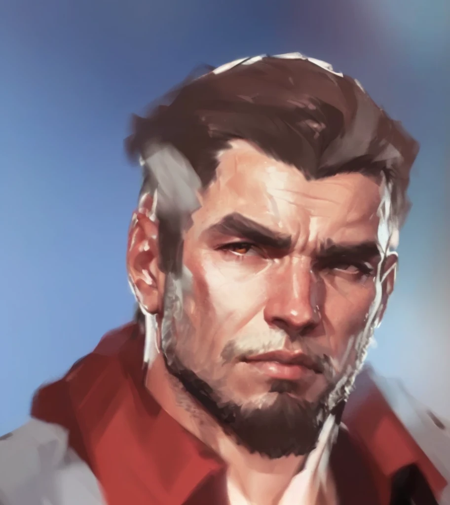 a close up of a man with a red shirt and a beard, character art portrait, character portrait closeup, closeup character portrait, painted character portrait, detailed character portrait, unreal 5. rpg portrait, character portrait art, stylized portrait, cinematic bust portrait, character headshot portrait, character concept art portrait, hyper detail portrait, high quality portrait, character - portrait
