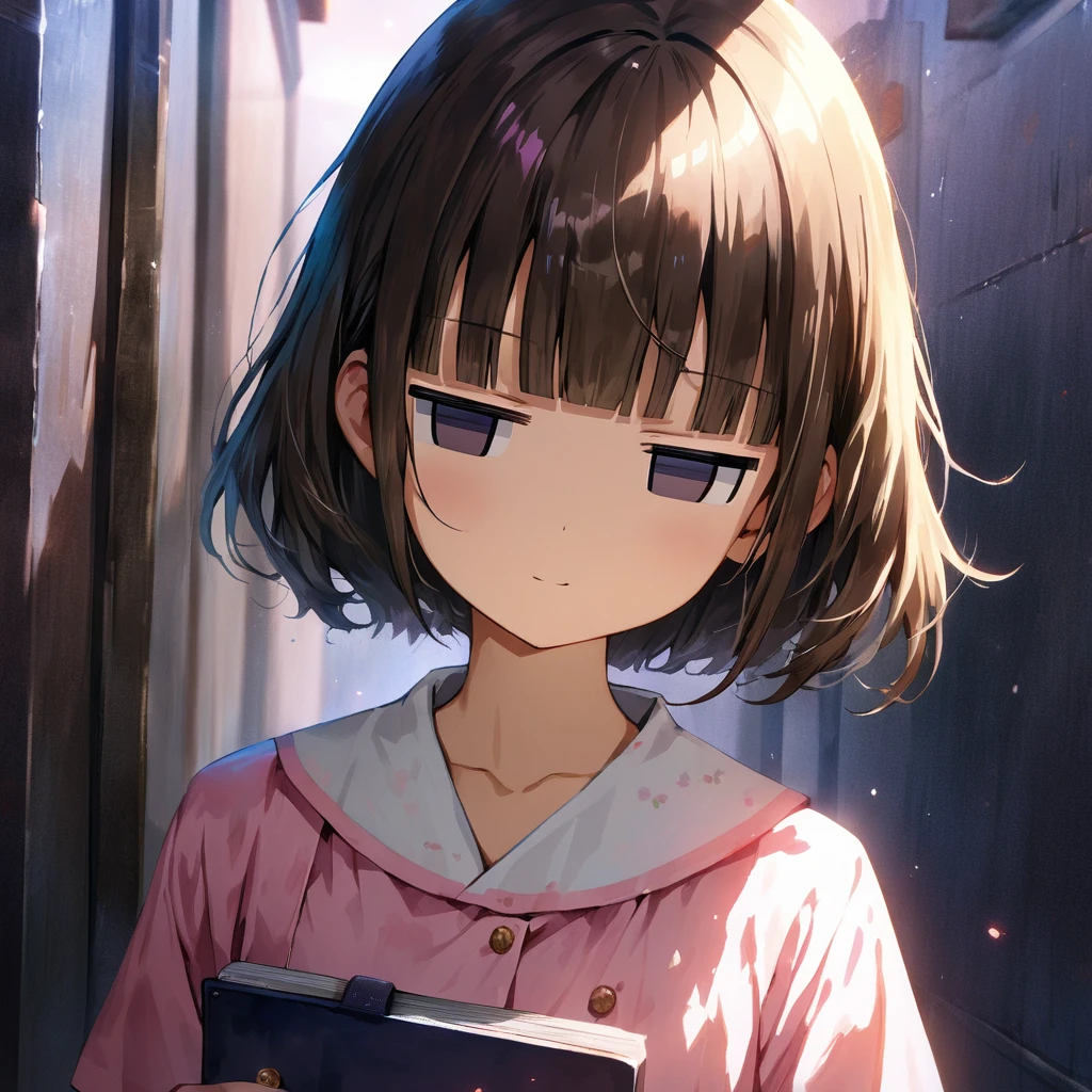 (a jitome girl:1.5), (masterpiece:1.3), anime visual, (Lovey-dovey:1.5), (tilt head:1.3), extremely delicate face, soft clean focus, realistic lighting and shading, (an extremely delicate and beautiful art:1.3), (masterpiece:1.3), anime visual, extremely delicate face, soft clean focus, realistic lighting and shading, (an extremely delicate and beautiful art:1.3),
1 cute girl,, skinny body shape,short of a person,cute face,big eyes,smiling,blue purpl wavy and blunt bangs hair,green and black eyes,from front,watercolor painting,A girl walking down a dark hospital corridor on her night shift, wearing a pink nurse's uniform and carrying a binder,jitome,