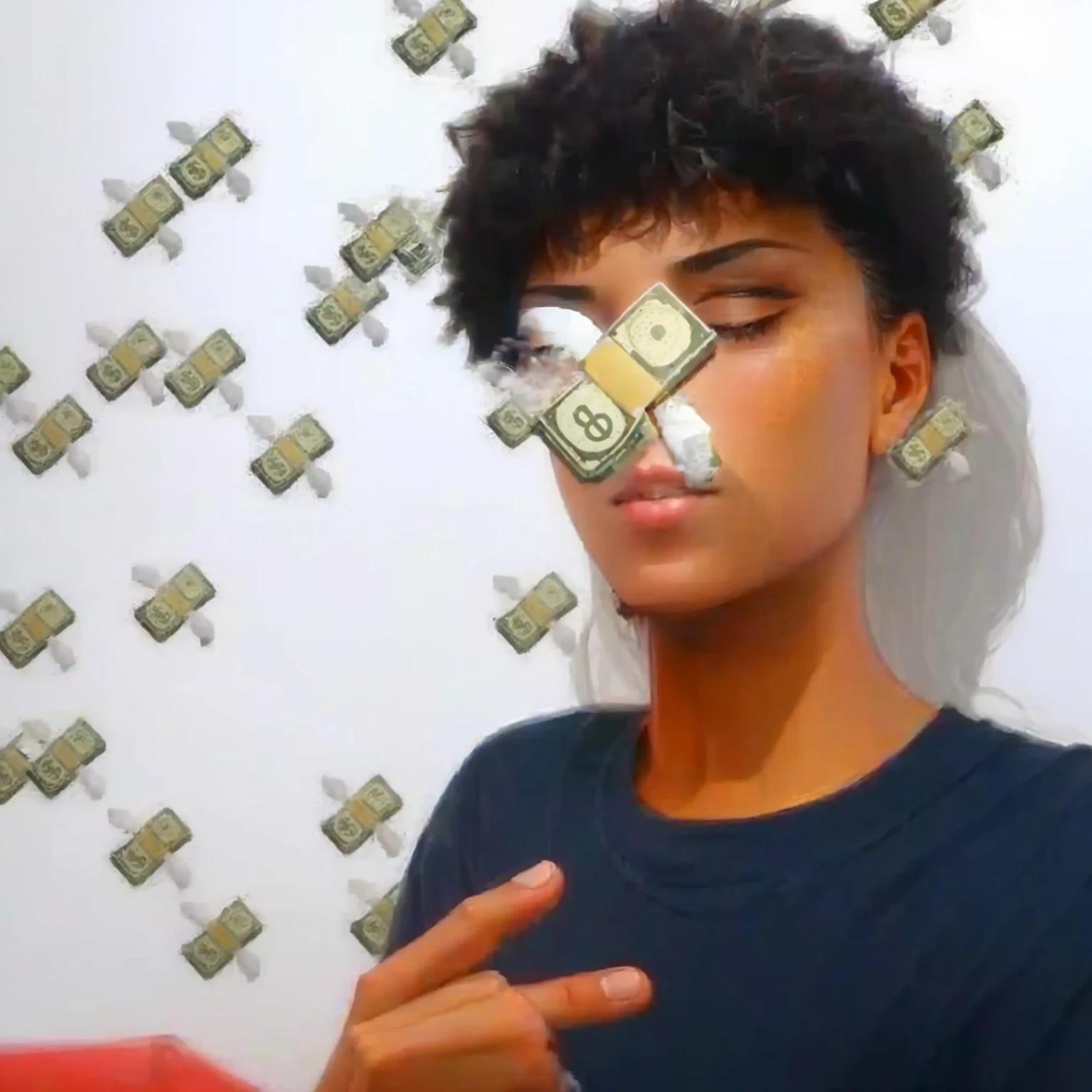 there&#39;s a man with a fake dollar bill on his face, alunos de sinal de dinheiro, dollar sign students, suave em _ o fundo, arte paga, feito de dinheiro, foto no estilo de tyler mitchell, 🔞🤡, foto do perfil 1024px, cursed image, por Mestre Kanbun, taken at the beginning of 2020