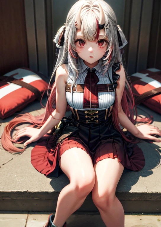 solo、1girl、full-body portraits、sleeveless、sitting down、White-colored skin,Large Breasts