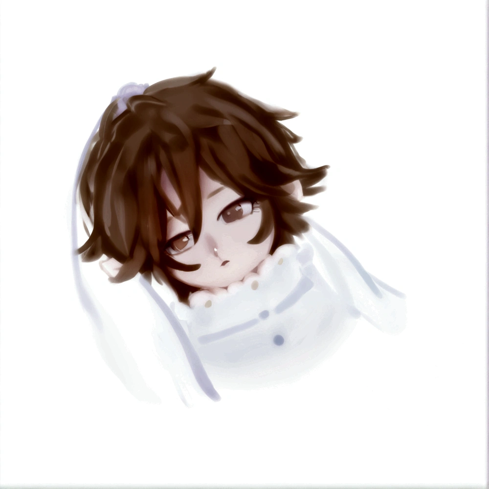 20 year old young man, rasgos faciales delicados, long wavy dark brown hair which falls over her shoulders, corte de cabello wolf cut , ojos marrones, delgado, little, cuerpo androgino, long eyelashes, labios un poco gruesos, piel palida, rostro ovalado,small nose, sonriendo levemente sonrojado, vistiendo un traja de boda tradicional japones