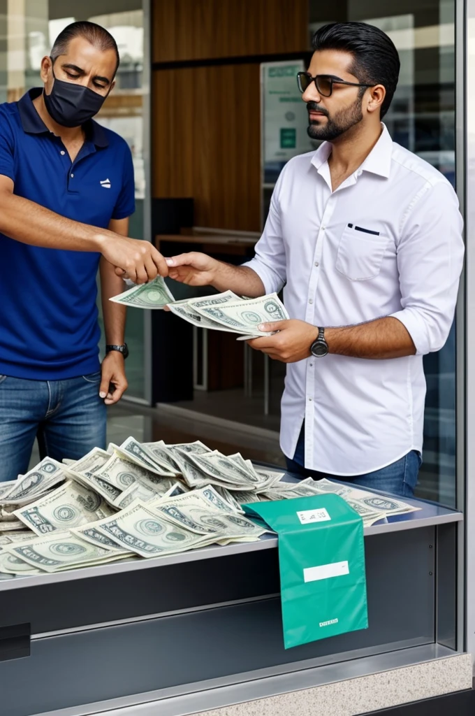 Personas depositando dinero en un banco