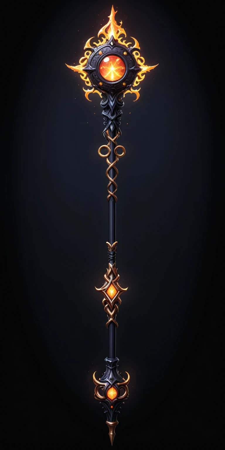 pixel art, cartoon illustration, Divine glavie greatstaff, Powerfull Magical theme, simple black background, RPG game icon