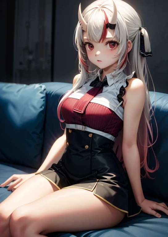 solo、1girl、full-body portraits、sleeveless、sitting down、White-colored skin,Large Breasts
