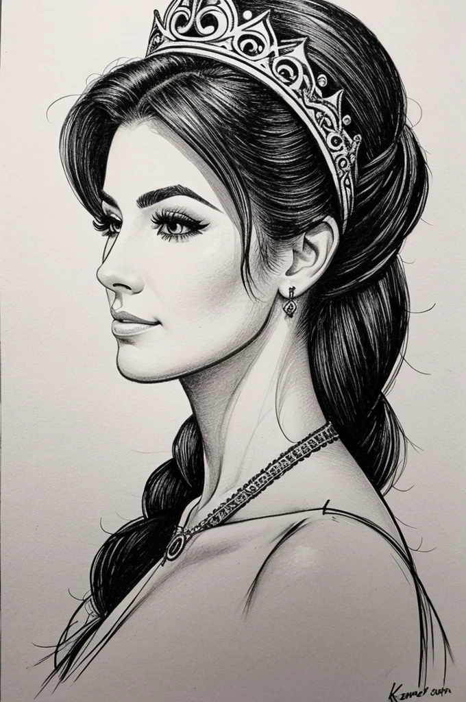 Line art de perfil de mujer con corona y logo Kathe'Shop