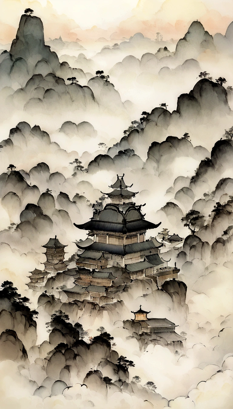 Chinese figure landscape painting,Ink and Watercolor Painting,Larger Characters,scholar,Lao Tzu,,ink,Vision,Super wide viewing angle,meticulous,Vision饱和度低,Low contrast,Beautifully depicted,Acura,masterpiece,masterpiece