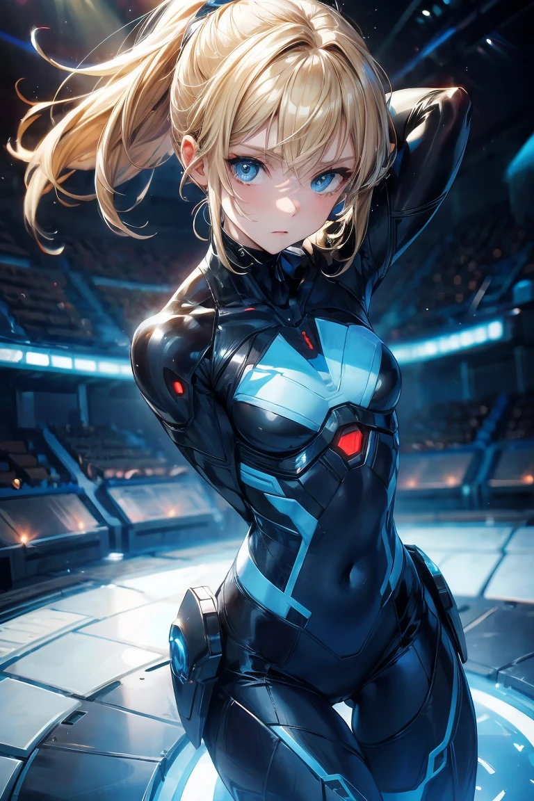 Alien biomechanics in a stealth suit,, Blonde, blue eyes, masterpiece, is attractive, looking at the audience