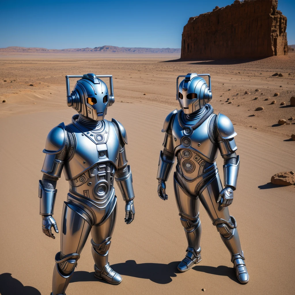 classic cyberman, on a desert planet