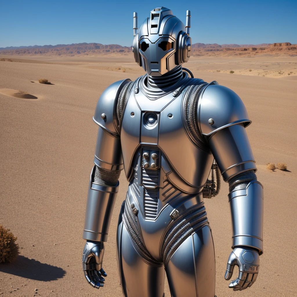 classic cyberman, on a desert planet