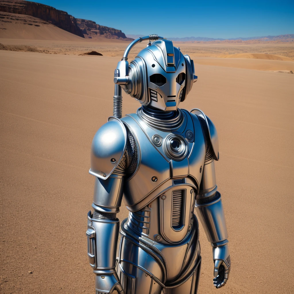 classic cyberman, on a desert planet