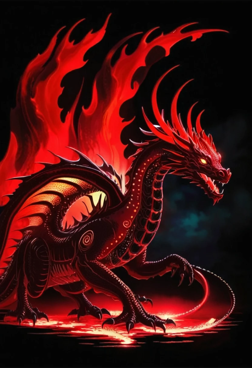 Glowing red dragon with bioluminescence 