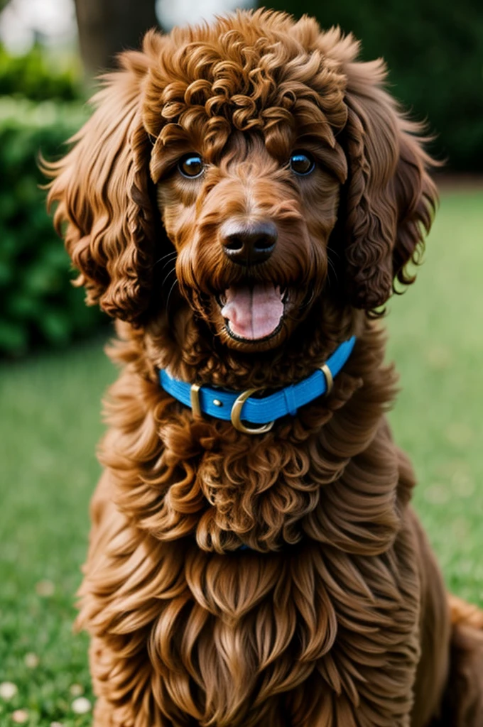 Brown poodle dog smiling 