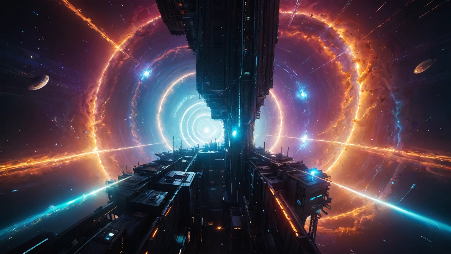 brightly colored abstract image of a space station with a spiral, epic beautiful space scifi, chaotic cinematic space rift, greg beeple, planets colliding, beeple and tim hildebrandt, beeple and jean giraud, end of the universe, galaxy space sci-fi, ringworld, by Mike "Beeple" Winkelmann. Matrix style, (((((Matrix cascading code))))), (((((a futuristic twin tower skyscraper with a unique twisted design))))), (((((OLED GUI interfaces in the building))))), at night, (((((1girl, solo))))), photo realistic, (((large-breast:1.2 slim body, cleavage))), (((off broken mini sling-shirt and black sling bra, extreamly short pleated miniskirt exposing panty))), (((((running pose))))), (((((matrix style black sunglasses))))), ((((((((((aiming with a short gun)))))))))), (((((looking at camera))))), (((very low view))), (((((half-body thigh level medium shot))))), (((cinematic lighting))).