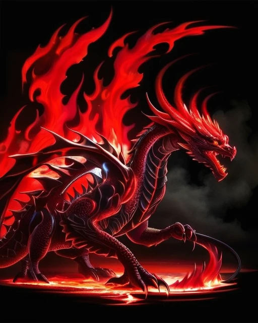 Glowing red fire dragon with bioluminescence