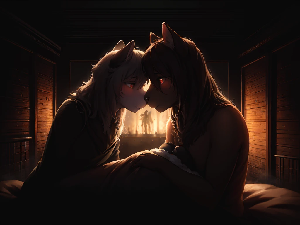 Hallucination, daydream , nightmare , disease , bokeh , Forbidden Love Between Shepherd and realistic Sheep , Devouring each other's bodies , (dark room:1.5) , (It's dark and can't see anything)