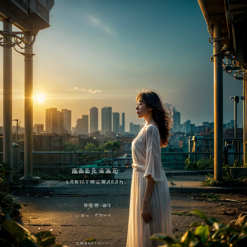 The CD cover art portrays a lone figure standing amidst the desolation of an abandoned street, illuminated only by the faint glow of distant streetlights. The girl, with a determined expression, symbolizes resilience and strength in the face of adversity. Behind her, the shadows of crumbling buildings and overgrown foliage evoke a sense of isolation and abandonment. Yet, there's a subtle hint of hope in the air, suggested by the soft hues of the rising sun on the horizon. The cover art encapsulates the theme of overcoming challenges and finding empowerment in the midst of darkness, echoing the sentiment of the song's lyrics., High resolution, masterpiece, highest quality, Intricate details, Very detailed, Clear focus, Delicate skin, practical skin texture, texture, Delicate eyes, Professional, 4K, Shot with Canon, 85mm, Shallow and deep, Kodak Vision Color, Exactly, Very detailed, photograph_\(Extremist\), photographpractical, practical, Post-processing, Maximum details, Roughness, Real Life, Extremist practical, Photorealism, photographgraphy, 8K Ultra HD, photographgraphy