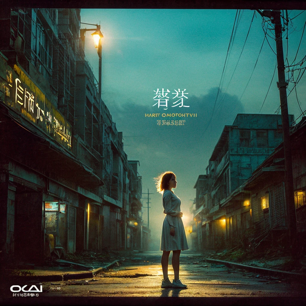 The CD cover art portrays a lone figure standing amidst the desolation of an abandoned street, illuminated only by the faint glow of distant streetlights. The girl, with a determined expression, symbolizes resilience and strength in the face of adversity. Behind her, the shadows of crumbling buildings and overgrown foliage evoke a sense of isolation and abandonment. Yet, there's a subtle hint of hope in the air, suggested by the soft hues of the rising sun on the horizon. The cover art encapsulates the theme of overcoming challenges and finding empowerment in the midst of darkness, echoing the sentiment of the song's lyrics., High resolution, masterpiece, highest quality, Intricate details, Very detailed, Clear focus, Delicate skin, practical skin texture, texture, Delicate eyes, Professional, 4K, Shot with Canon, 85mm, Shallow and deep,  Kodak Vision Color, Exactly, Very detailed, photograph_\(Extremist\), photographpractical, practical, Post-processing, Maximum details, Roughness, Real Life, Extremist practical, Photorealism, photographgraphy, 8K Ultra HD, photographgraphy