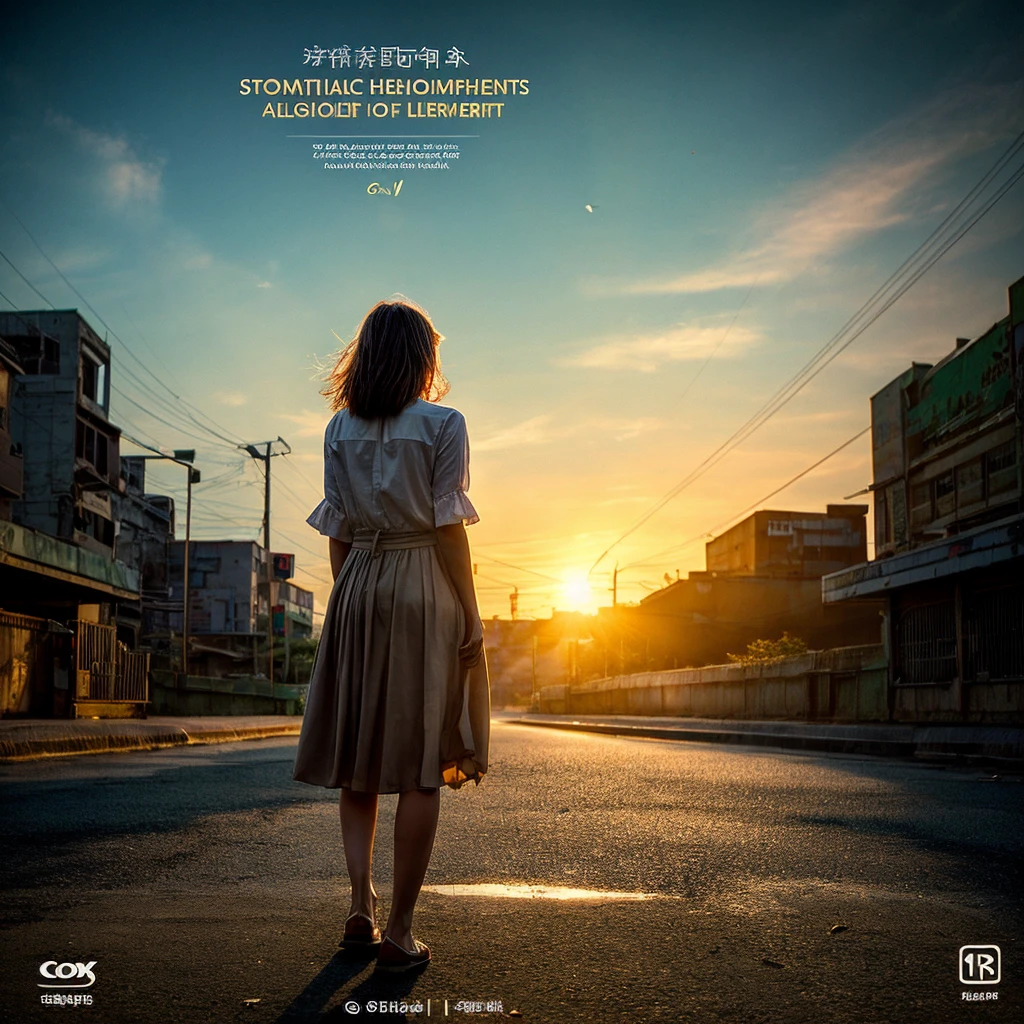 The CD cover art portrays a lone figure standing amidst the desolation of an abandoned street, illuminated only by the faint glow of distant streetlights. The girl, with a determined expression, symbolizes resilience and strength in the face of adversity. Behind her, the shadows of crumbling buildings and overgrown foliage evoke a sense of isolation and abandonment. Yet, there's a subtle hint of hope in the air, suggested by the soft hues of the rising sun on the horizon. The cover art encapsulates the theme of overcoming challenges and finding empowerment in the midst of darkness, echoing the sentiment of the song's lyrics., High resolution, masterpiece, highest quality, Intricate details, Very detailed, Clear focus, Delicate skin, practical skin texture, texture, Delicate eyes, Professional, 4K, Shot with Canon, 85mm, Shallow and deep, Kodak Vision Color, Exactly, Very detailed, photograph_\(Extremist\), photographpractical, practical, Post-processing, Maximum details, Roughness, Real Life, Extremist practical, Photorealism, photographgraphy, 8K Ultra HD, photographgraphy
