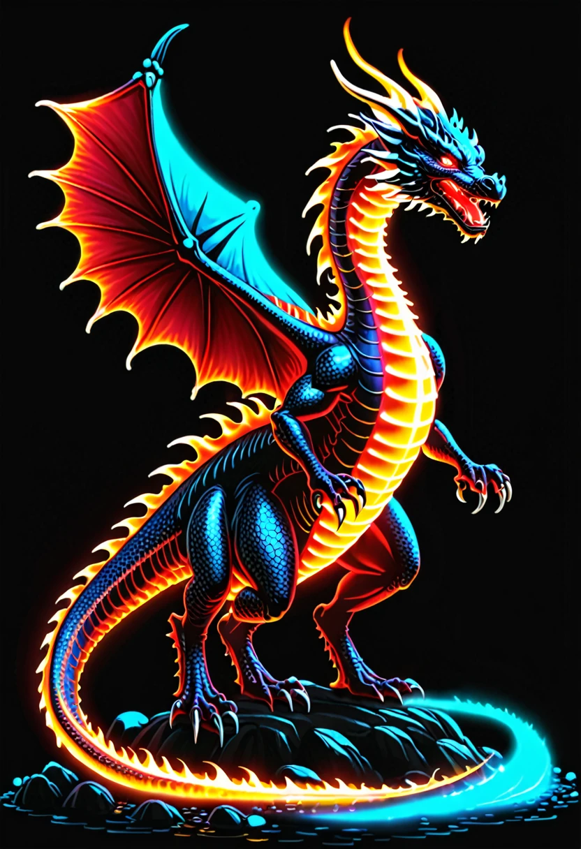 Glowing red fire dragon with bioluminescence 