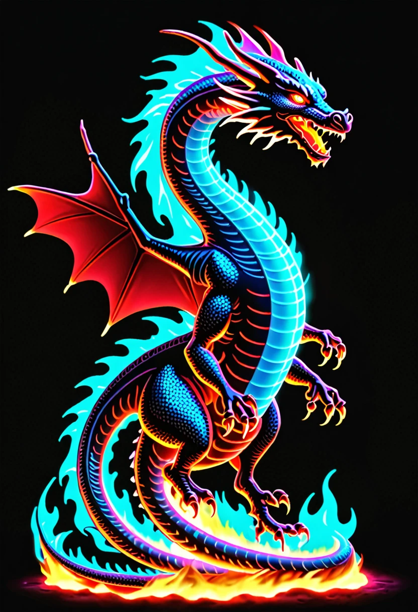 Glowing red fire dragon with bioluminescence
