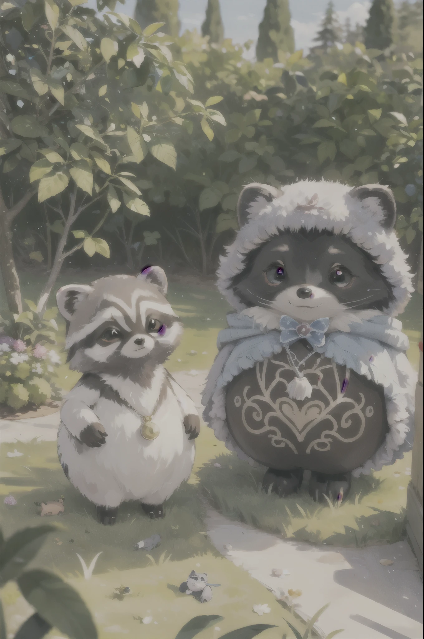 Surrealism、dream-like、 Cute raccoon、Fantasy creatures