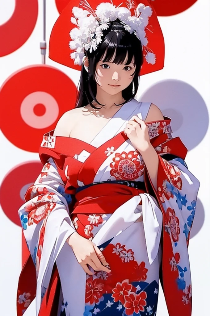 (((White Background、White world)))、14 years、unity 8k wallpaper、Very detailed、beautifully、beautiful、masterpiece、highest quality、(Zentangle、Mandala、Tangle、Tangle)、(Fractal Art:1.3)、One Girl、Beautiful black hair、Japanese、Big pink、red kimono、Japanese clothing、Very detailed、Dynamic Angle、Cowboy Shot、Chaos in its most beautiful form、elegant、Brutalist Design、Vibrant colors、Romance、atmosphere、??????? Note、Streaming notes are displayed、(((White Background、Pure white background、Red circle)))