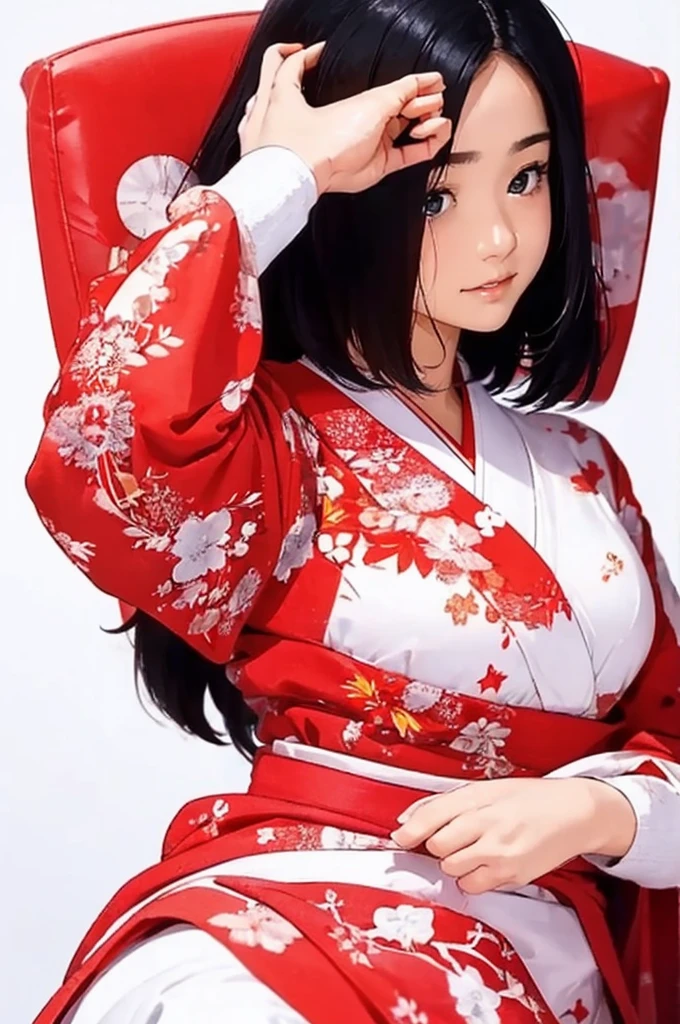 (((White Background、White world)))、14 years、unity 8k wallpaper、Very detailed、beautifully、beautiful、masterpiece、highest quality、(Zentangle、Mandala、Tangle、Tangle)、(Fractal Art:1.3)、One Girl、Beautiful black hair、Japanese、Big pink、red kimono、Japanese clothing、Very detailed、Dynamic Angle、Cowboy Shot、Chaos in its most beautiful form、elegant、Brutalist Design、Vibrant colors、Romance、atmosphere、Ecstasy Note、Streaming notes are displayed、(((White Background、Pure white background、Red circle)))