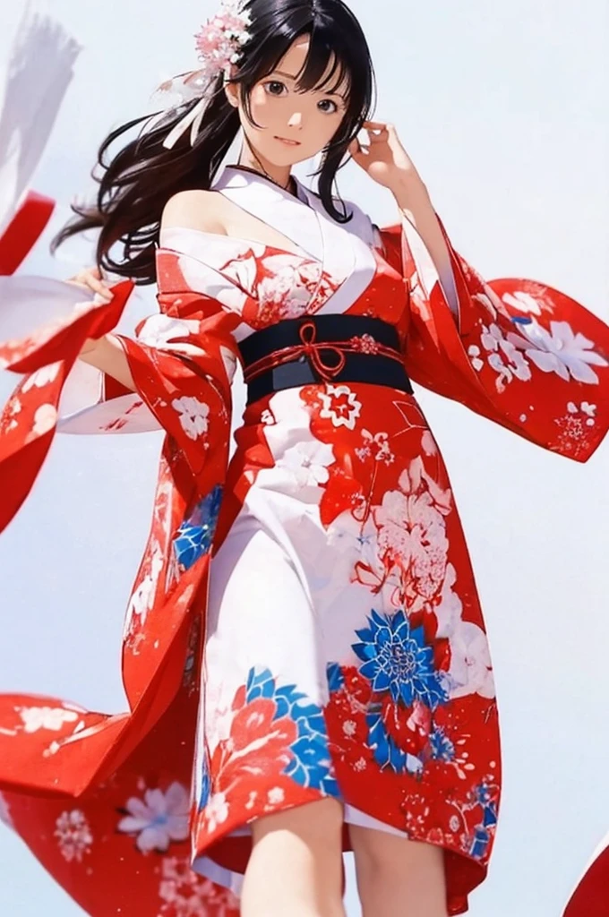 (((White Background、White world)))、14 years、unity 8k wallpaper、Very detailed、beautifully、beautiful、masterpiece、highest quality、(Zentangle、Mandala、Tangle、Tangle)、(Fractal Art:1.3)、One Girl、Beautiful black hair、Japanese、Big pink、red kimono、Japanese clothing、Very detailed、Dynamic Angle、Cowboy Shot、Chaos in its most beautiful form、elegant、Brutalist Design、Vibrant colors、Romance、atmosphere、Ecstasy Note、Streaming notes are displayed、(((White Background、Pure white background、Red circle)))