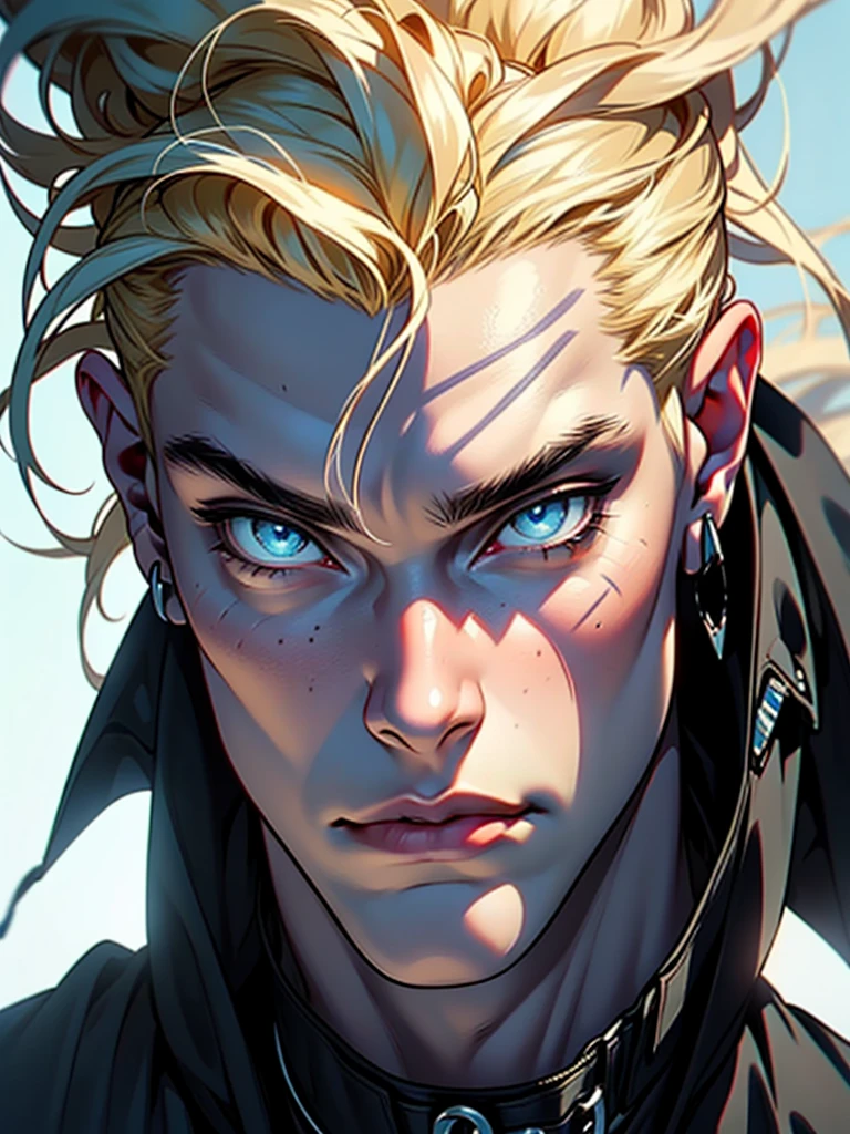 1man, (male:1.3), (medieval rogue:1.5), (plates:1.45), (half-body), ((glowy blue eyes)), ((blonde hair)), (((best anatomy hands, accurate eye, best anatomy eye, pretty face, correct face))), (highres, 4K, award winning, high quality, masterpiece, ccurate, UHD), medieval theme, ((do not go beyond the edges of the image:1.8)), detailed expressive background, (rating:safe)
