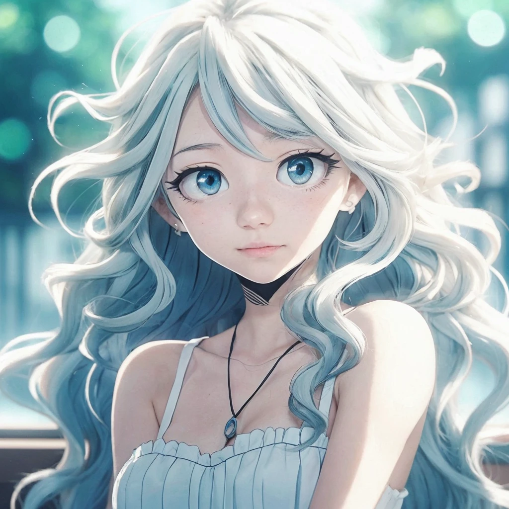 Captura de pantalla de Boku no Hero Academia. melanie sugawara 15 year old ager pale skin blue eyes long wavy white hair. panel en blanco y negro, She's lying down, con la cabeza apoyada en una almohada con una joya