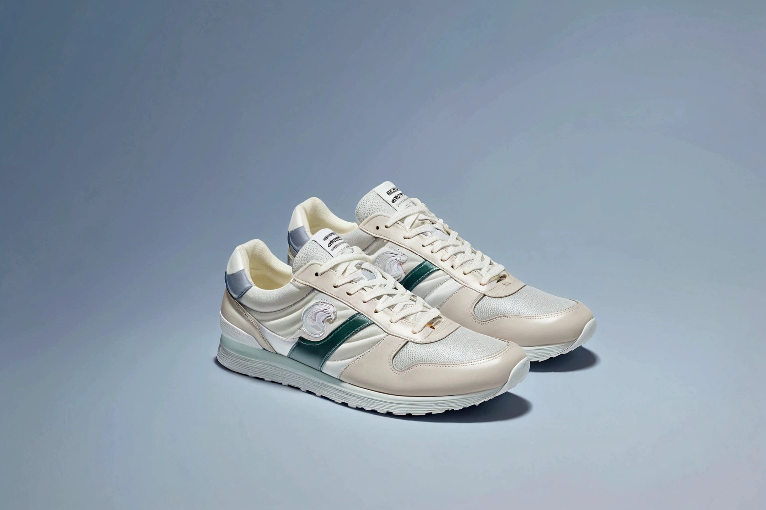 sports shoes,Clean background,Light beige gradient background color,Only shoes appear,Side view of shoes,Shoes are shiny,Fine details,HD resolution,Best picture quality,Higher quality,High Detail,Ultra-high resolution,8K resolution,masterpiece